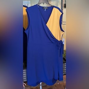 Kasper Blue and Gold Faux Wrap Dress